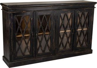 Wanderlust Deco Aparador de madera y cristal artesanal negro 170x40x100