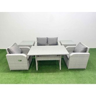 Fimous Light Grey pe Wicker Rattan Garden Furniture Set Sofa Set Reclining Chair Rectangular Dining Table 4 Seater With 2 Side Table - Fimous