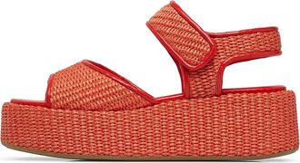 Loriblu Rode cayenne sandaal met sleehak van nappaleer en raffia - Dames - Sleehakken - Rood - 41 EU - Leer - Schoenen