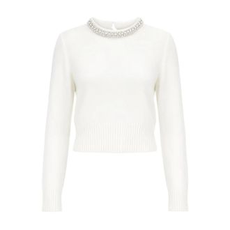 Pinko Berlino Trui - Dames - Ronde hals truien - Wit - XS - Katoen - Truien & Vesten
