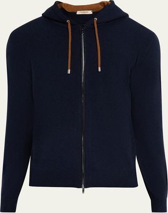 Fioroni Cashmere Mens Cashmere Contrast-Drawcord Full-Zip Hoodie