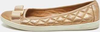 Ferragamo Gold Quilted Leather Varina Ballet Flats