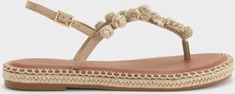 Charles & Keith Faux Suede Flower Espadrille Thong Sandals