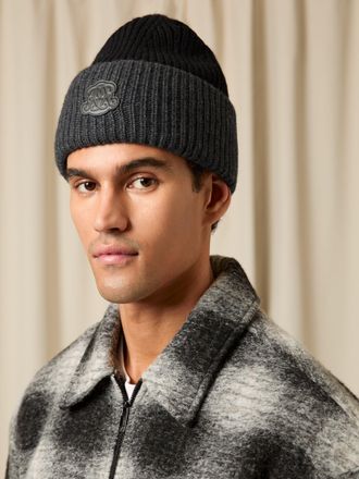 Reiss Black Monogram Appliqu&eacute; Wool Beanie, One Size