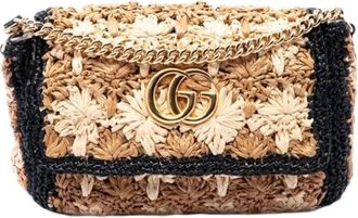 Gucci Pre-owned Raffia Crossbody Bag - Dames - Vintage Schoudertas - Beige - ONE Size - Leer - Vintage