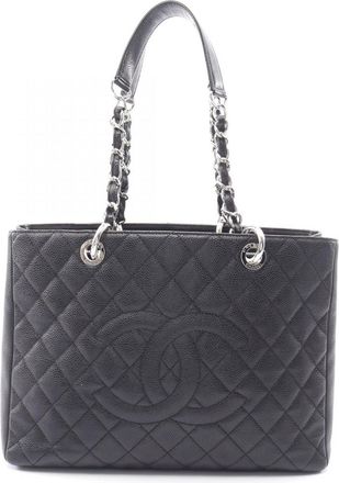 Chanel Black Leather Handbag Tote Bag (Pre-Owned)