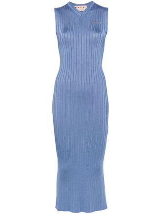 Marni logo-jacquard ribbed-knit maxi dress - women - Viscose/Elastane/Polyamide - 38 - Blue