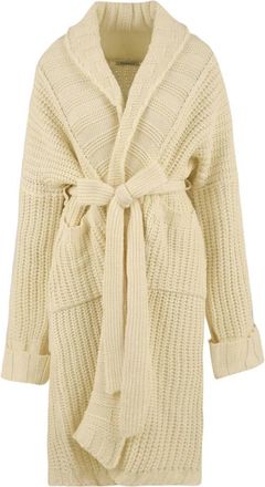 Hinnominate Lange Geribbelde Cardigan - Dames - Vesten - Beige - M - Polyester - Truien & Vesten