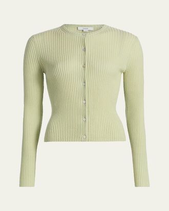 Vince Ribbed Cashmere and Silk Fitted Cardigan