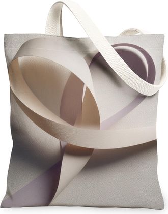 Generic Elegant Beige Ribbon Canvas Tote Bags, Modern Abstract Design Reusable Grocery Bags, Lightweight Washable Shoulder Strap Ca, Beige, 13x15 Inch