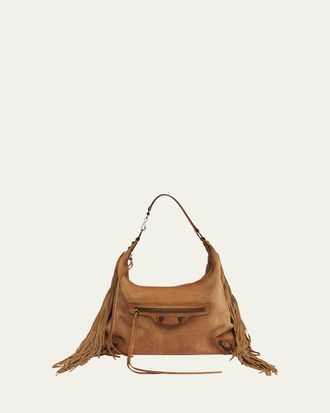 Balenciaga Le City Medium Fringed Suede Hobo Bag