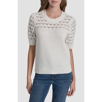 DKNY Pointelle Yoke Sweater in Ivory at Nordstrom, Size X-Small