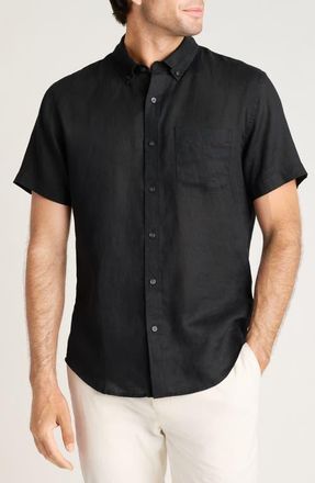 Bonobos Slim Fit Linen Short Sleeve Shirt in Black Linen at Nordstrom, Size Xx-Large