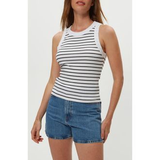 Michael Stars Gina Stripe Rib Tank in White/Black at Nordstrom, Size X-Small
