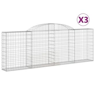 Berkfield Home Arched Gabion Baskets 3 pcs 300x30x100/120 cm Galvanised Iron in Silver