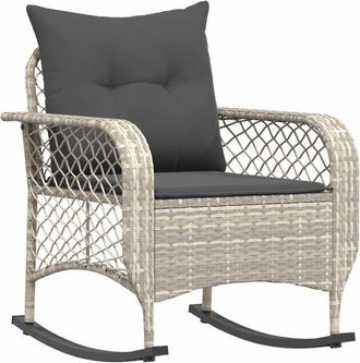 vidaXL Vidaxl - Silla Mecedora De Jard&iacute;n Con Cojines Rat&aacute;n Sint&eacute;tico Gris Claro