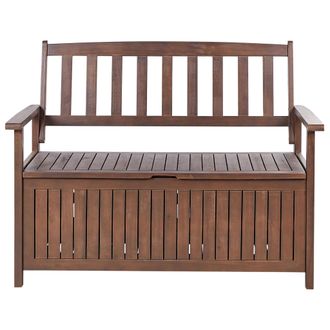 Beliani Beliani - Banco De Jard&iacute;n Con Almacenaje De Madera Maciza De Acacia 2 Plazas 120 X 60 Cm Color Oscuro Sovana
