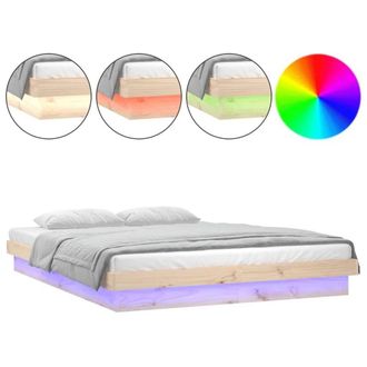Berkfield Home LED Bed Frame 120x190 cm Small Double Solid Wood in Light Tan