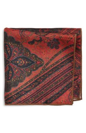 Clifton Wilson Rust Paisley Silk Pocket Square at Nordstrom