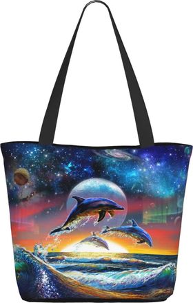 AOOEDM Starry Moon And Dolphin Ladies Shopping Bag 13x11x7in.The Perfect ValentineS Day Gift.It Is The Best ValentineS Day Gift For Mom, Daughter, Wife,Etc