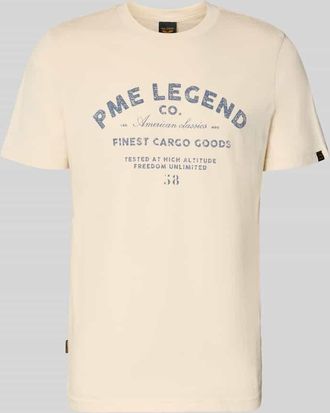 PME Legend Regular Fit T-Shirt mit Logo-Print in Offwhite, Gr&ouml;&szlig;e XXXL