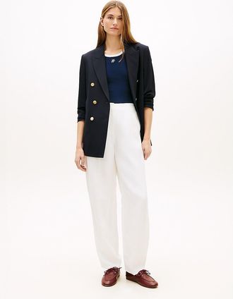 Tommy Hilfiger Womens Tailored Linen-Blend Barrel Pant - Optic White - 10