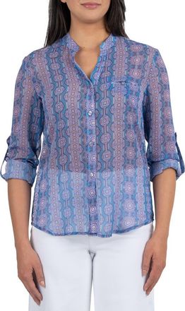 Kut from the Kloth Jasmine Chiffon Button-Up Shirt in Albi Stripe Cornflower Lilac at Nordstrom Rack, Size X-Large