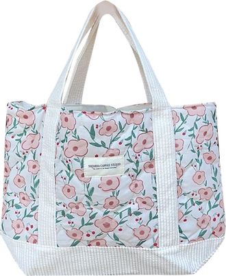 Generic Women Quilted Floral Tote Bag Fashion Shoulder Bag Patchwork Simple Shopping Bag Soft Large Capacity for Outdoor Travel (Style 6)