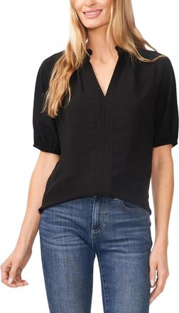 CeCe by Cynthia Steffe Top Womens Rich Black Ruffle Puff Sleeve Split Neck Blouse GBO2149
