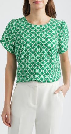 Anne Klein Print Tulip Sleeve Top in Tropical Green/White Dove at Nordstrom, Size Large P