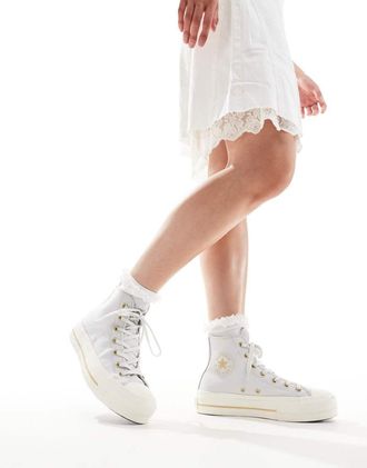 Converse Chuck Taylor All Star Lift Hi platform sneakers in gray with gold details