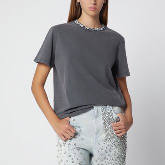 Golden Goose T-shirt con cristalli cabochon in cotone antracite