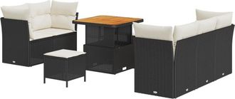 vidaXL Garden Sofa Set with Cushion 8 pcs Black and Cream Poly Rattan vidaXL