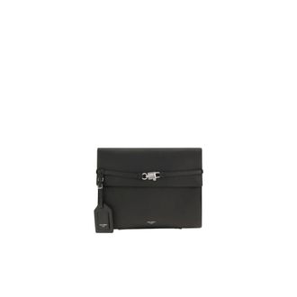 Dolce & Gabbana Bolso de mano de piel con cierre de logo - Bags - Hombre - Negro - ONE SIZE