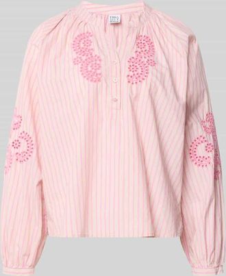 Emily van den Bergh Regular Fit Bluse mit floralem Stitching in Rosa, Gr&ouml;&szlig;e 36
