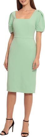 Maggy London Puff Sleeve Midi Sheath Dress in Hemlock at Nordstrom, Size 2