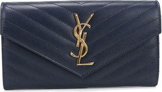 Saint Laurent Navy Leather Long Wallet (Bi-Fold) (Pre-Owned)