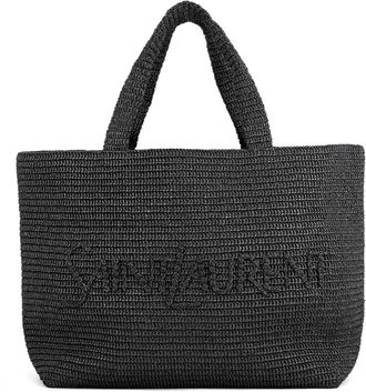 Saint Laurent Black Raffia Handbag Tote Bag (Pre-Owned)