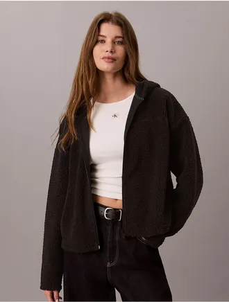 Calvin Klein Calvin Klein Womens Sherpa Zip Hoodie - Black - XL