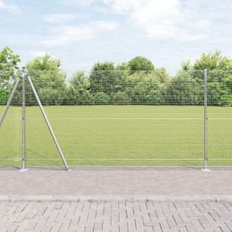 Berkfield Home Welded Wire Fence with 7 Flanged Posts 1.2x10 m Galvanised Steel in Silver