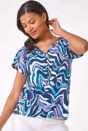 Roman Abstract Wave Print Stretch Top
