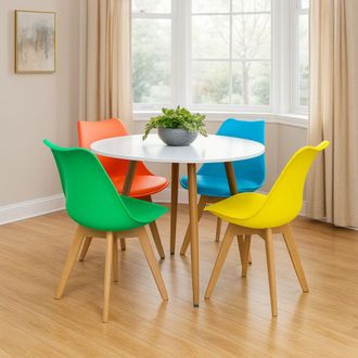 Kosy Koala Wood Round Kitchen Dining Table Set & 4 Colourful Tulip Chairs