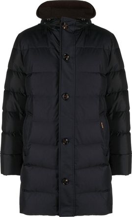 Moorer drawstring-hood padded coat - men - Polyester/Polyamide/Polyester/Acrylic/Spandex/Elastane/Down/Leather/Wool - 48 - Blue