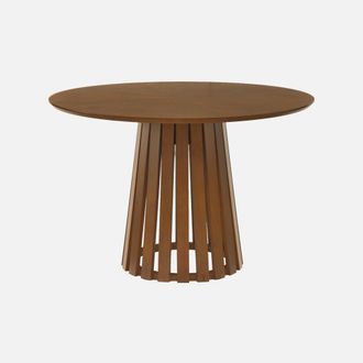 Sweeek Mesa De Comedor Redonda De Madera De Hevea Con Chapa De Roble, 4 Plazas