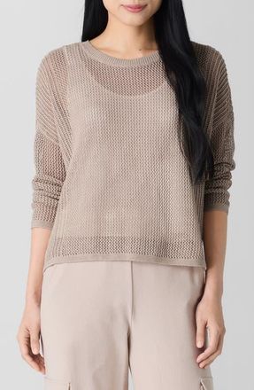 Eileen Fisher Open Stitch Organic Linen & Organic Cotton Sweater in Wheat at Nordstrom, Size Medium