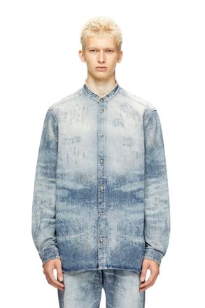 Diesel Shirt in distressed honeycomb denim - Denim Shirts - Man - Blue