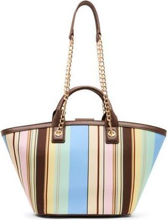 Anne Klein Stripe Double Handle Tote Bag with Pouch in Sepia at Nordstrom Rack