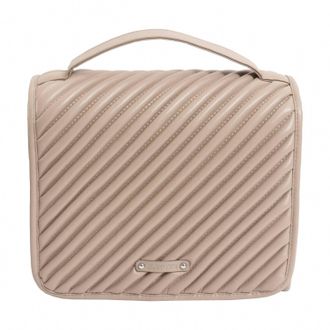 Joan & David Collection Womens Large Diagonal Quilted Hanging Toiletry Case In Tan