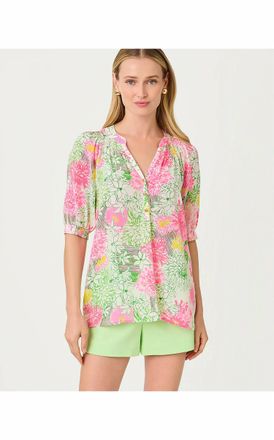 Lilly Pulitzer Elsa Short Sleeve Top In Resort White Mum Patch