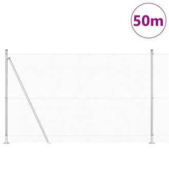 Berkfield Home Modern Welded Wire Fence with 13 Flanged Posts 1.6x50 m Galvanise in Silver